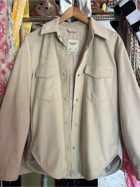 Abercrombie & Fitch Cream Vegan Suede Shacket